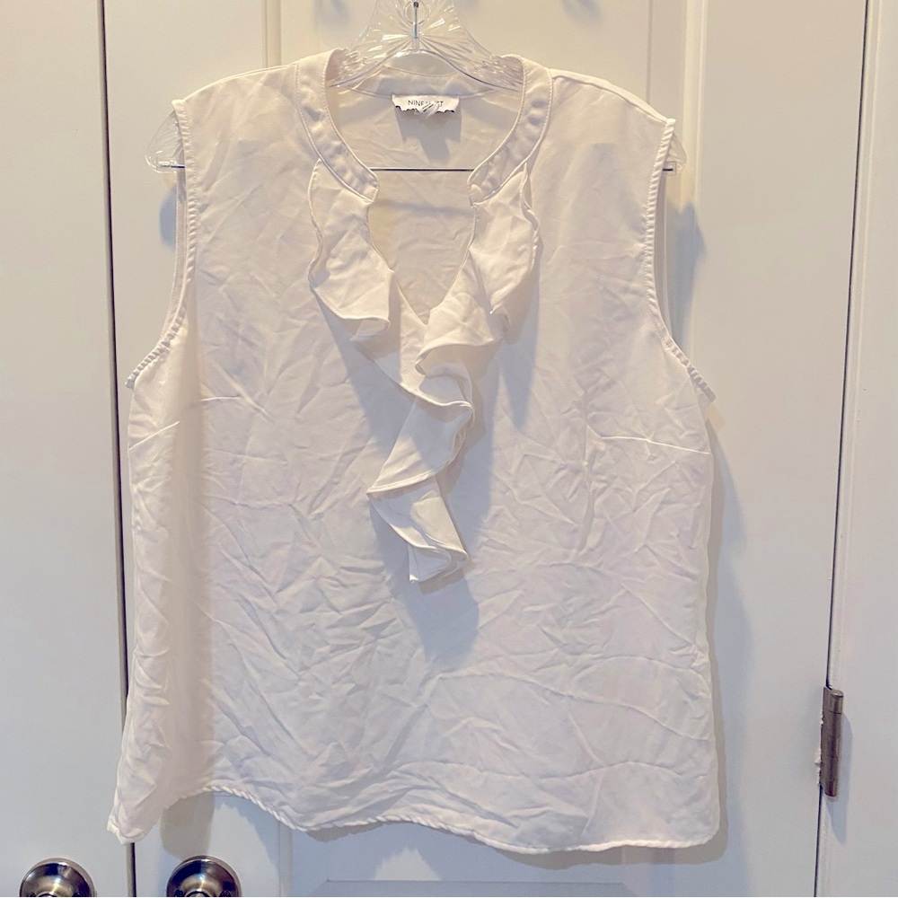 Nine West Ruffle Sleeveless White Blouse - XL